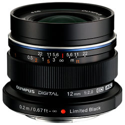 Olympus M.ZUIKO DIGITAL ED 12mm f/2.0 Compact Wide Angle Lens Black